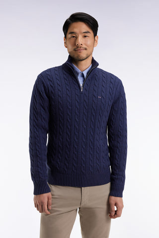 Pull col camionneur en coton torsadé marine