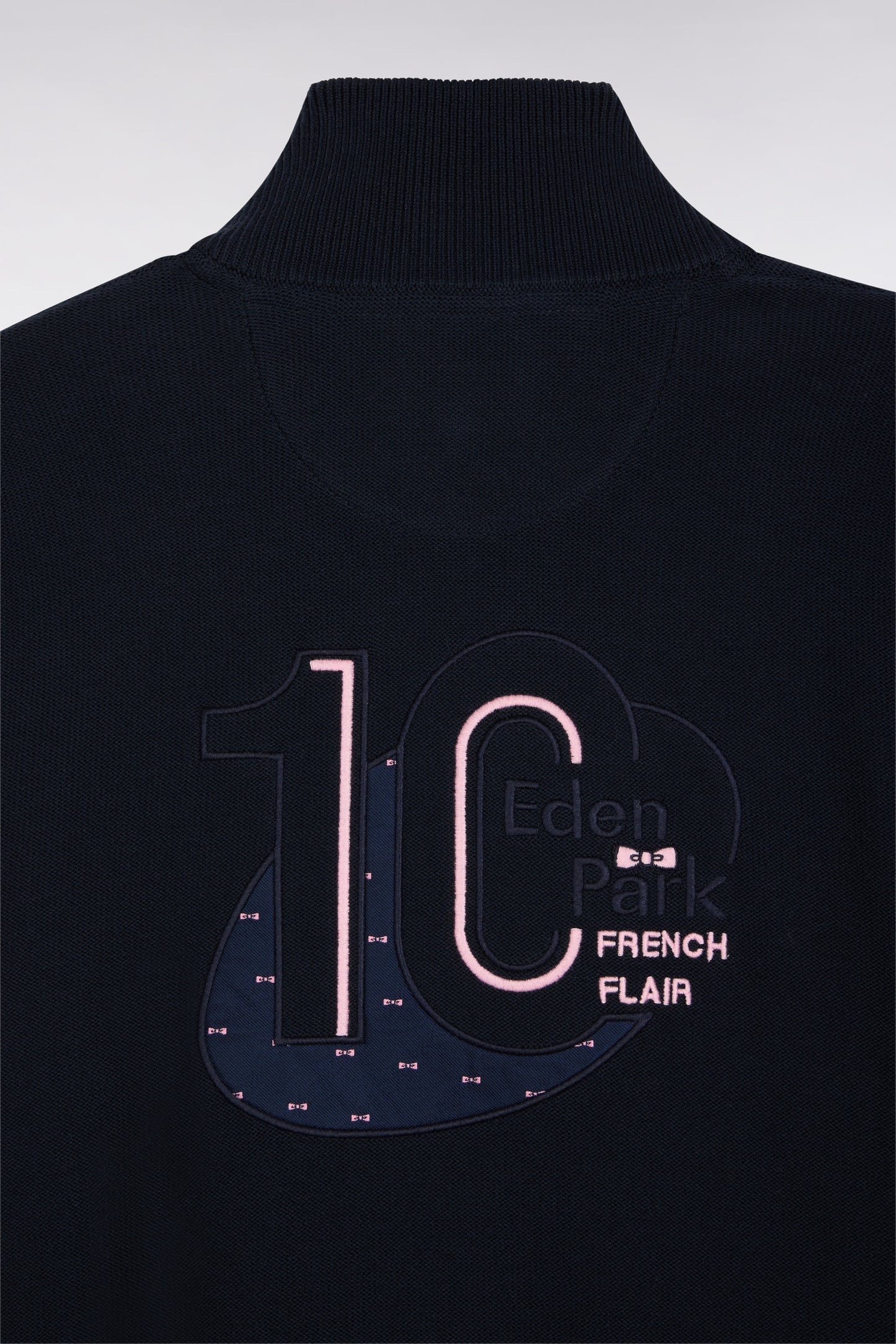 Pull col camionneur en coton marine broderie dos