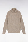 Pull col roulé en laine vierge mélangée beige