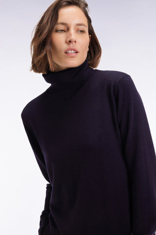 Pull à col roulé en laine mérinos marine