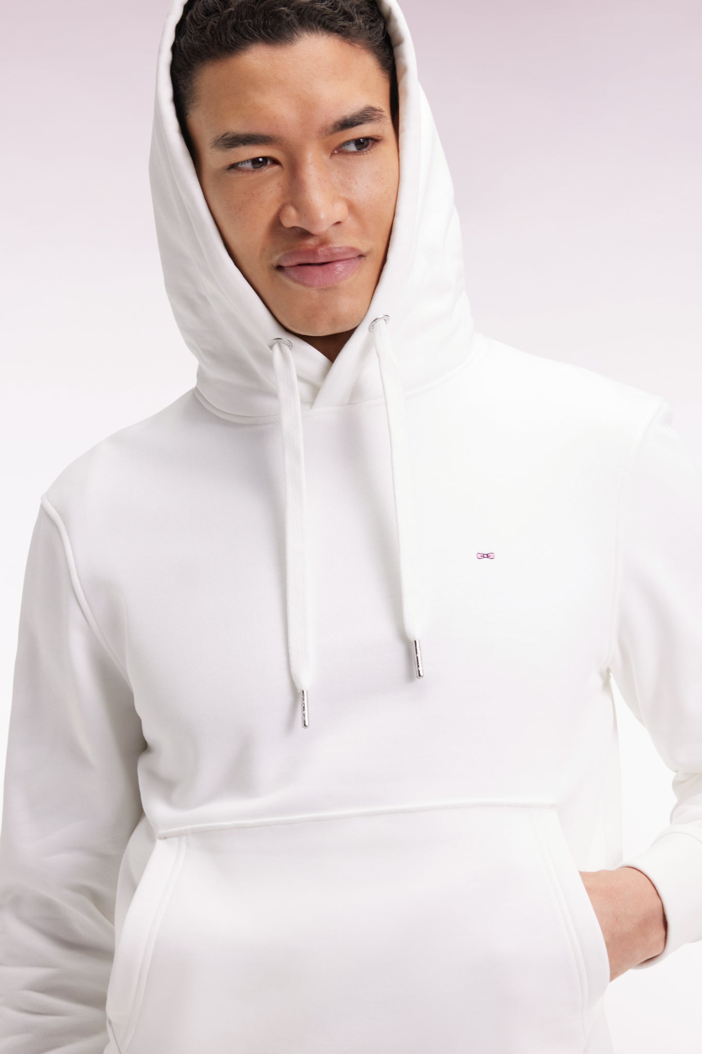 Sweatshirt à capuche en coton blanc coupe droite