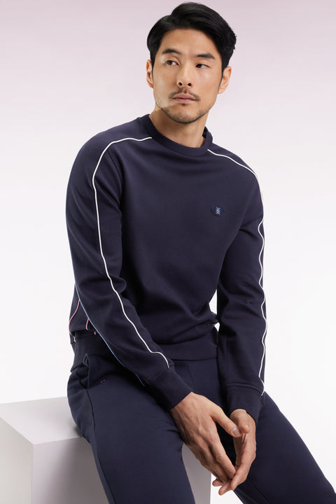 Sweatshirt en molleton marine passepoils colorés - Image 3