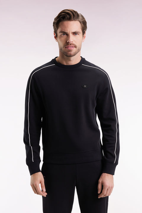 Sweatshirt en molleton noir passepoils colorés - Image 1