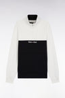 Sweatshirt col camionneur en molleton bicolore blanc
