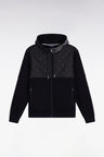 Zipped sweatshirt in black and grey quilted bimaterial interlock