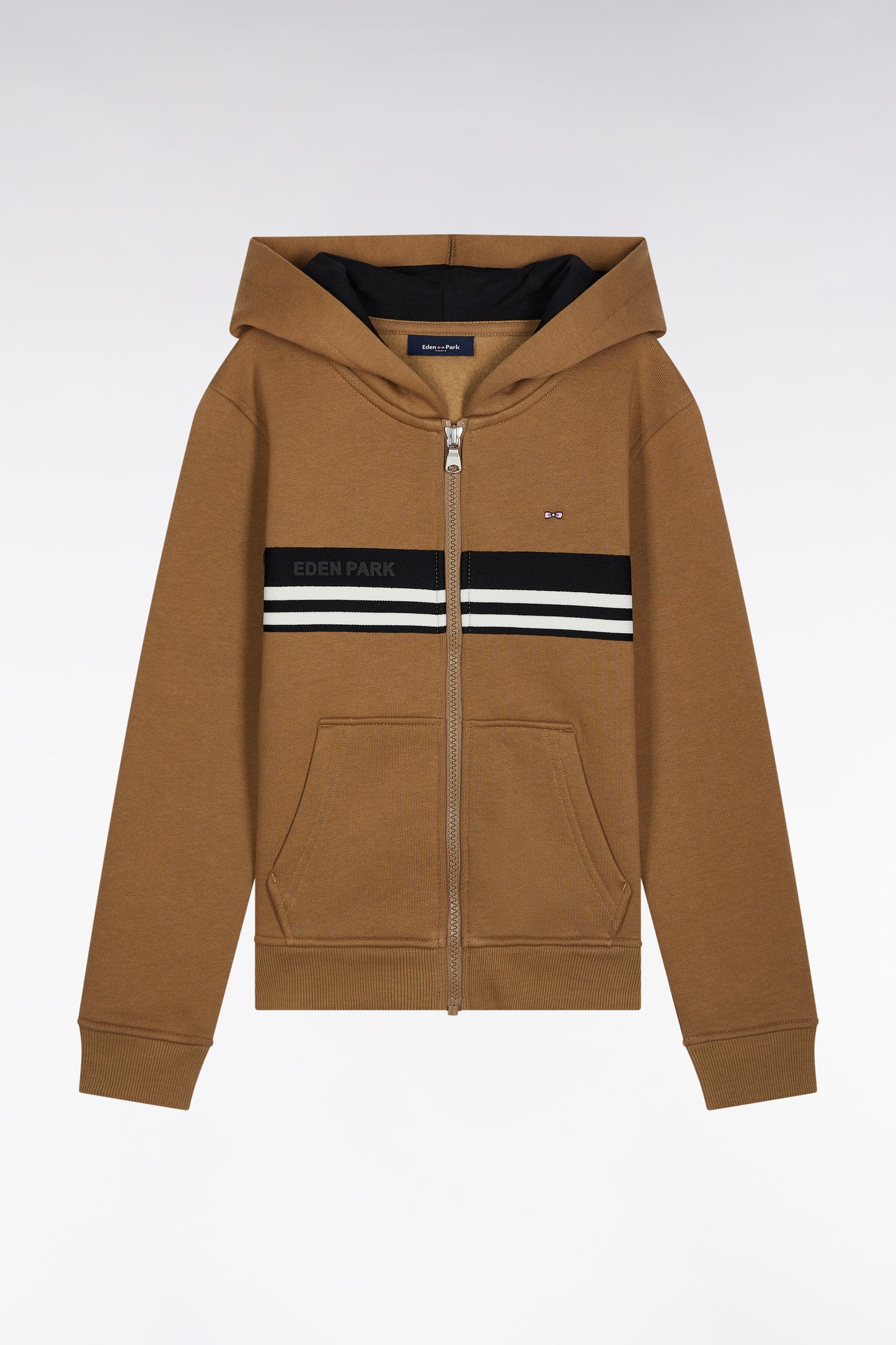 Sweatshirt à capuche zippé en molleton mélangé camel
