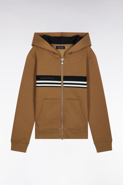 Sweatshirt à capuche zippé en molleton mélangé camel - Image 1