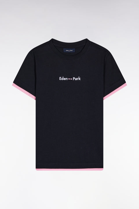 T-shirt en coton marine à manches courtes broderie Eden Park - Image 1