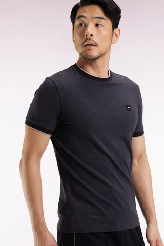 T-shirt à manches courtes en coton stretch gris anthracite coupe ajustée