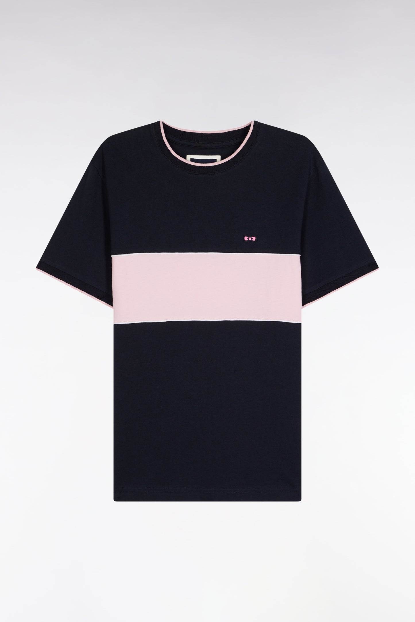 T-shirt bicolore à manches courtes en coton marine et rose