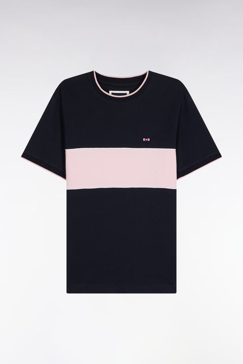 T-shirt bicolore à manches courtes en coton marine et rose - Image 2
