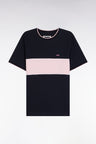 T-shirt bicolore à manches courtes en coton marine et rose