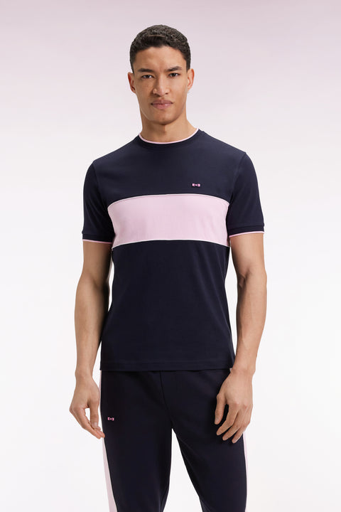T-shirt bicolore à manches courtes en coton marine et rose - Image 1