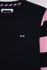 T-shirt à manches longues en coton noir manches rayées roses