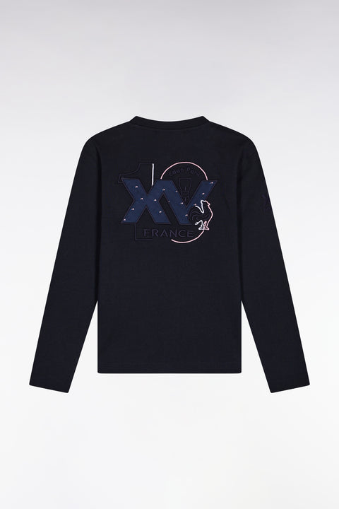 T-shirt à manches longues XV de France en coton marine coupe droite - Image 1