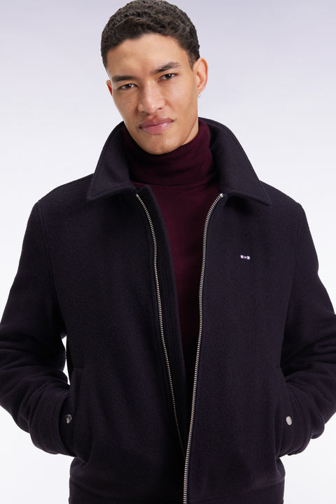 Blouson en laine bouillie mélangée marine - Image 3