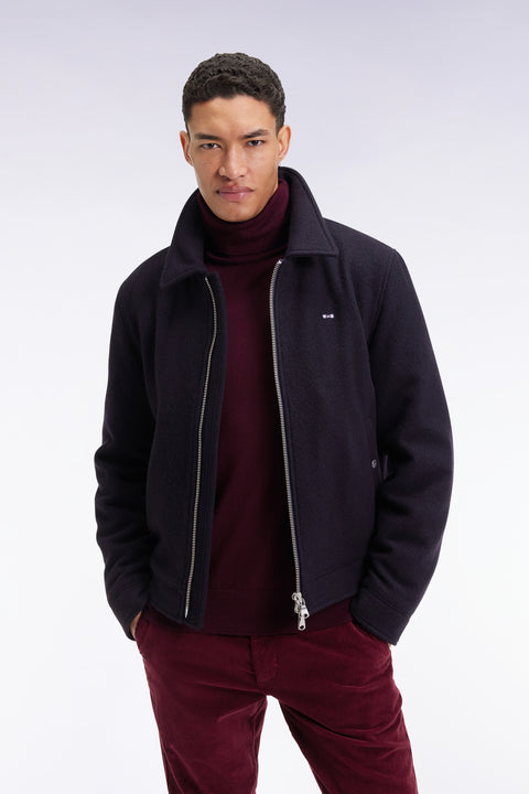 Blouson en laine bouillie mélangée marine - Image 1