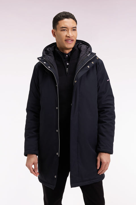 Long 2-in-1 parka in black nylon with integrated hood - Image 1