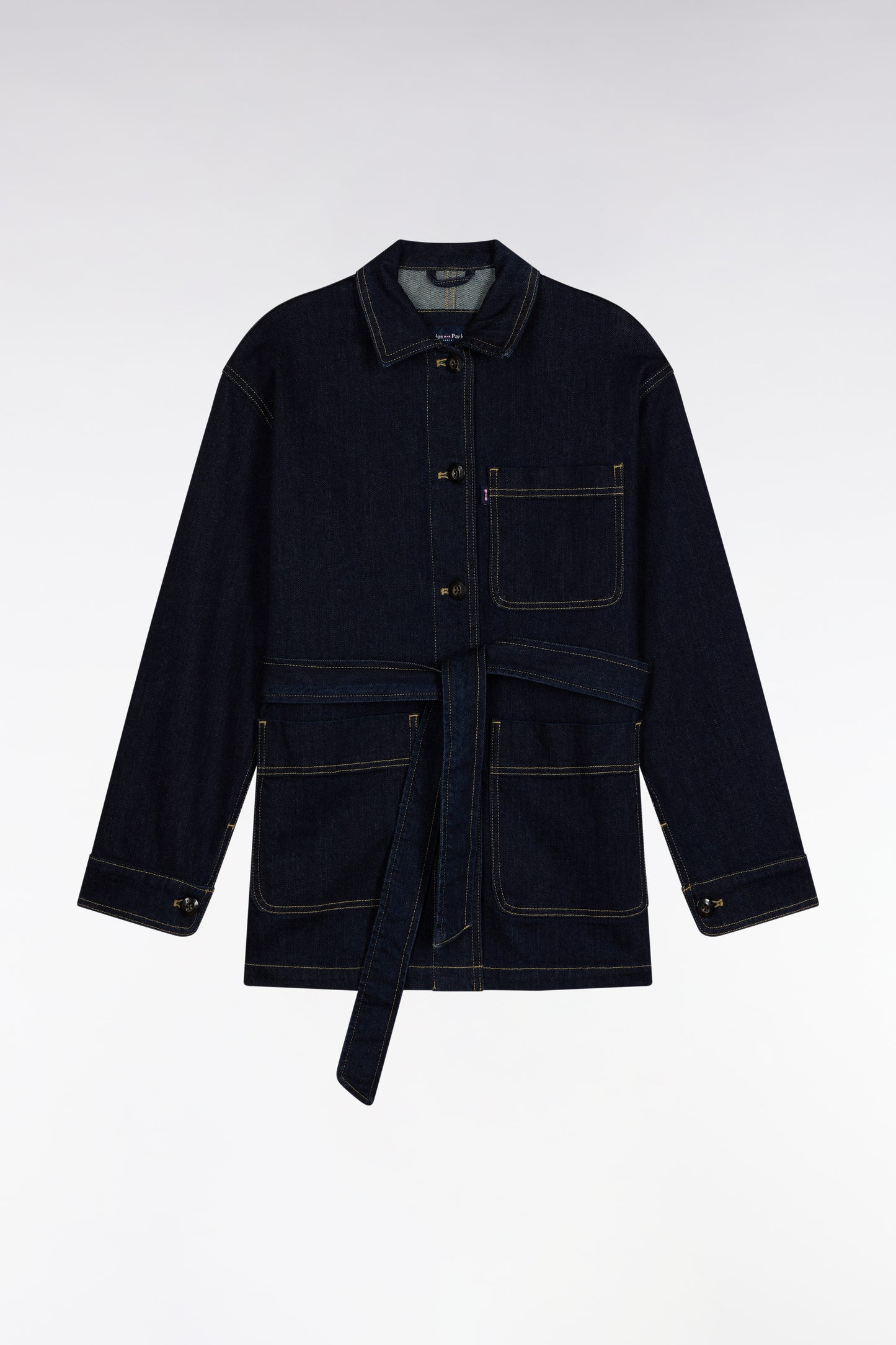 Surchemise ceinturée en denim stretch brut coupe Oversized