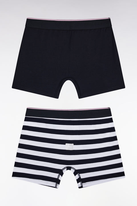 Lot de deux boxers en jersey de coton stretch marine et blanc - Image 2