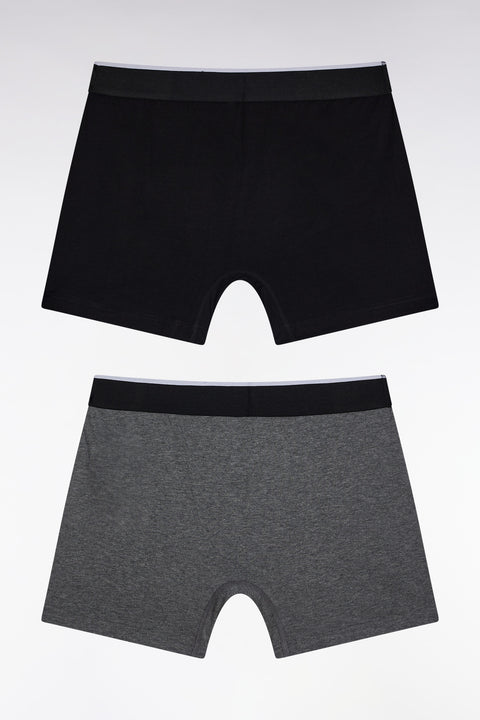 Lot de deux boxers en jersey de coton stretch noir et gris - Image 2