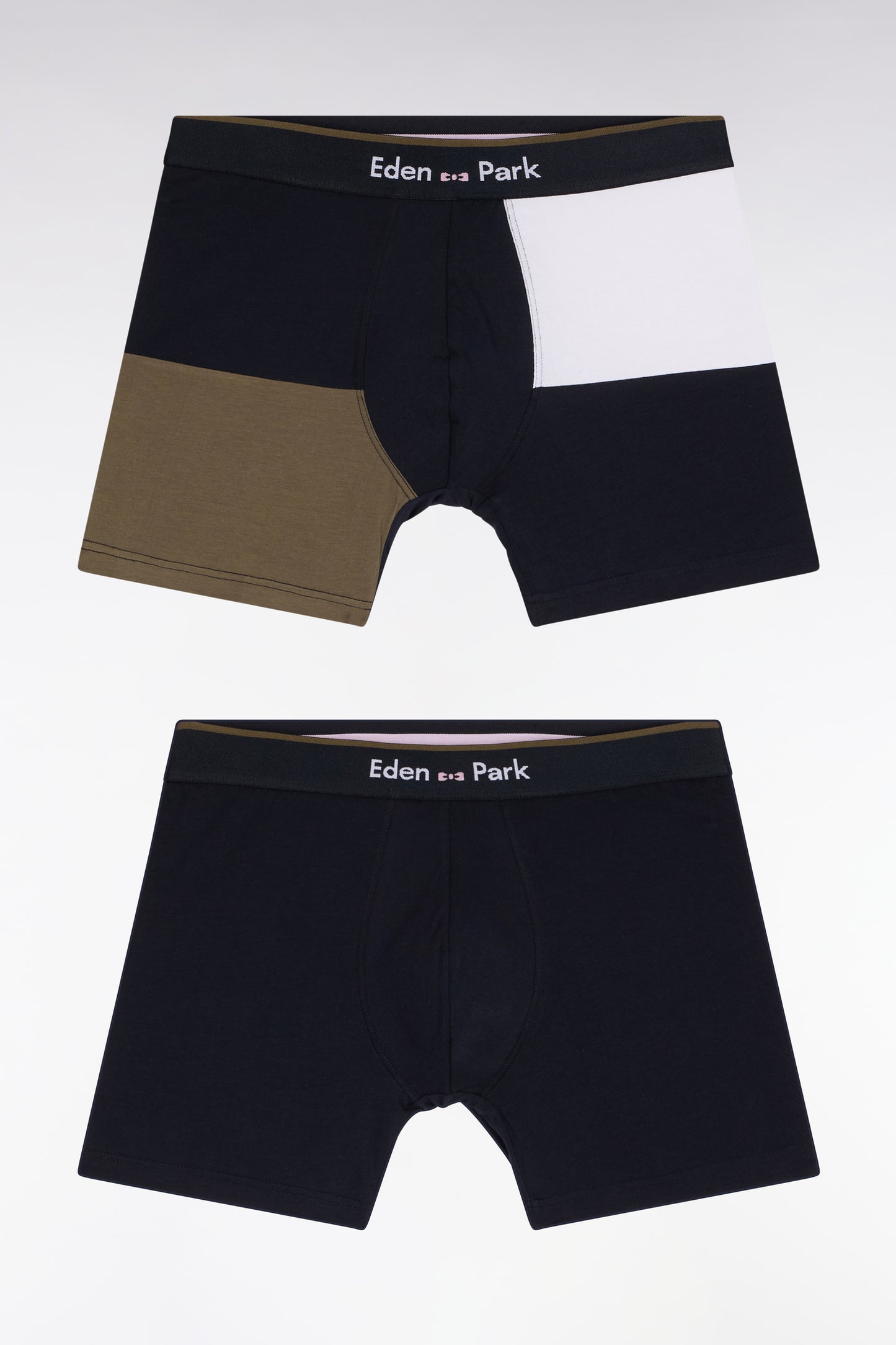 Lot de deux boxers en jersey de coton stretch colorblock kaki
