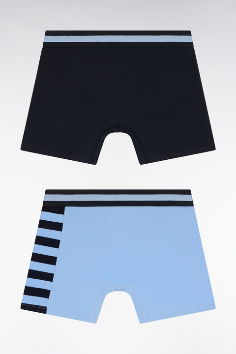 Lot de deux boxers en jersey de coton stretch à rayures ciel et marine - Image 2