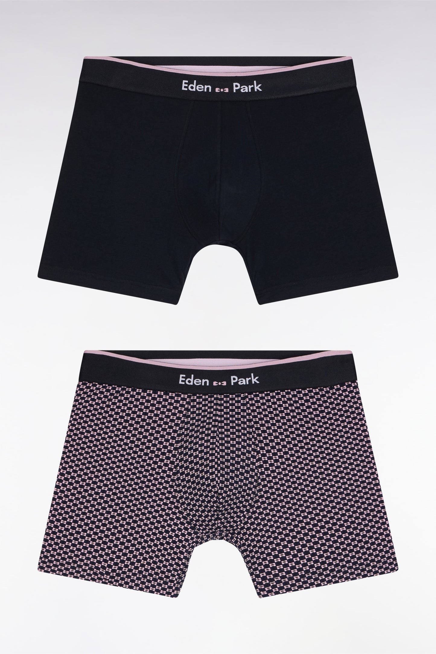 Lot de deux boxers en jersey de coton stretch uni et micro-motifs marine et rose
