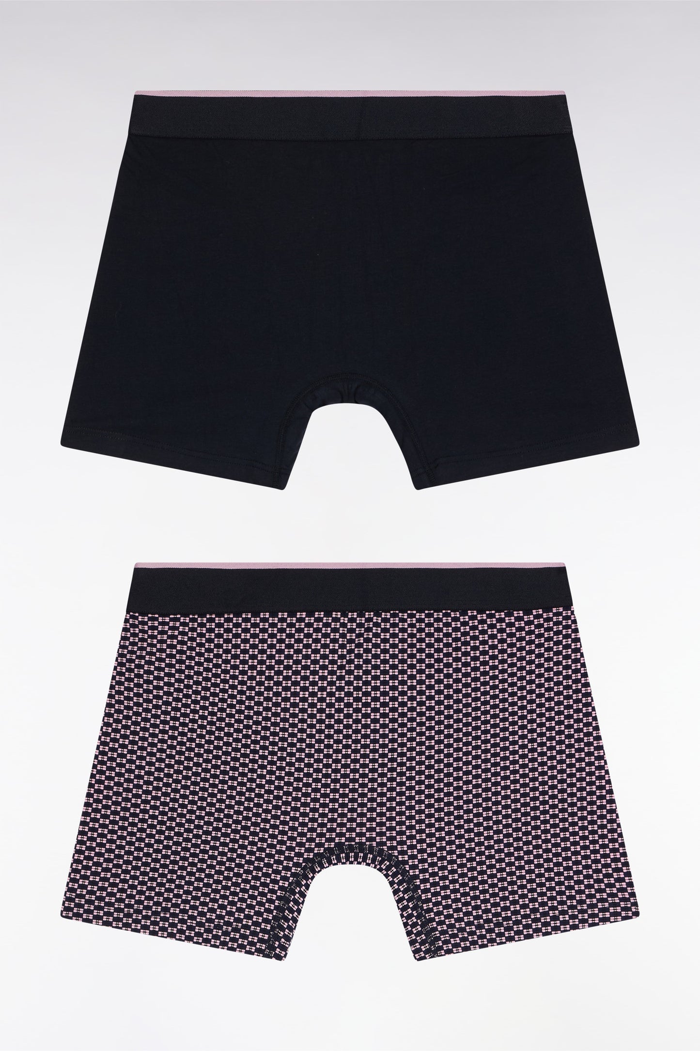 Lot de deux boxers en jersey de coton stretch uni et micro-motifs marine et rose