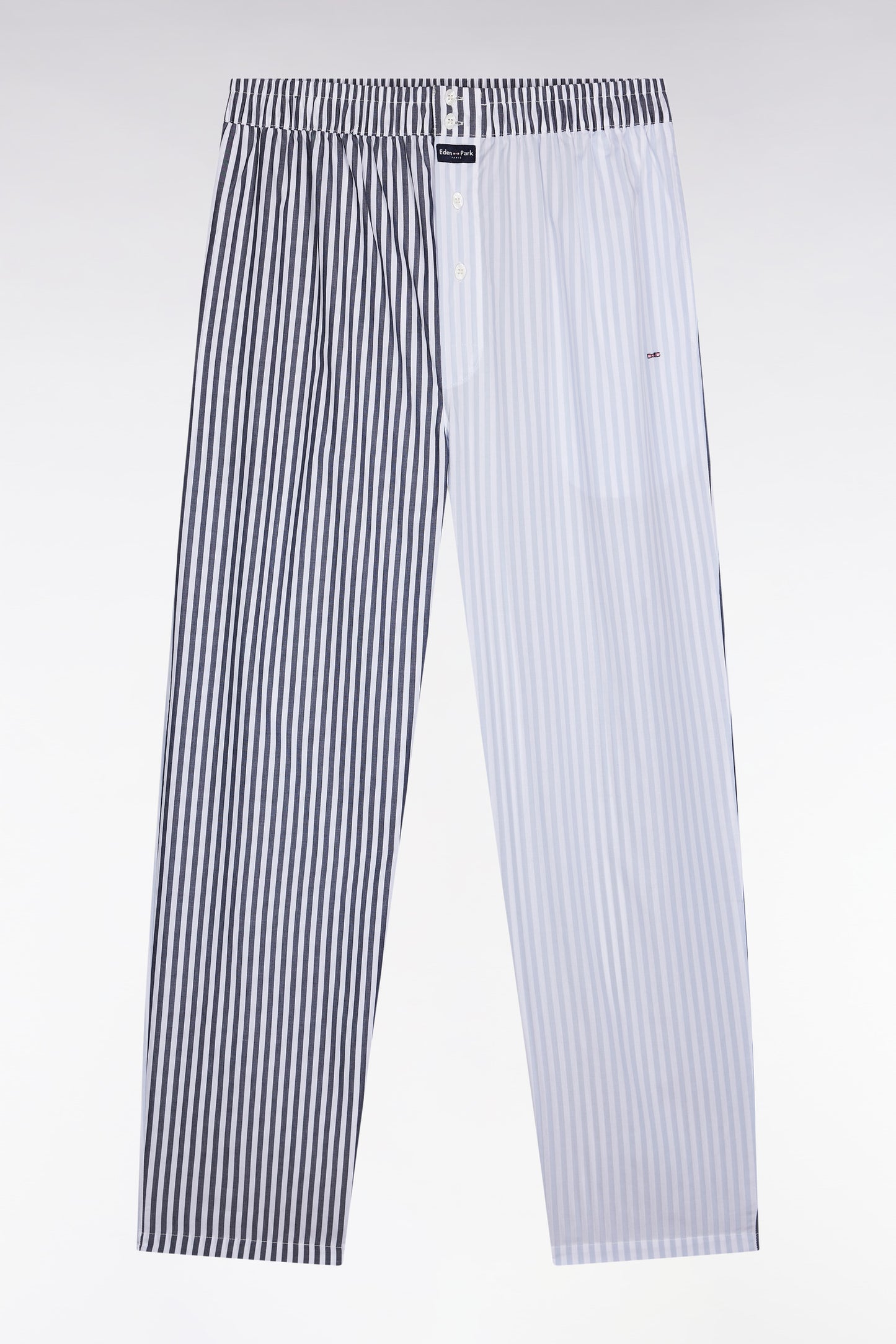 Pyjama long rayé en popeline de coton bleu ciel