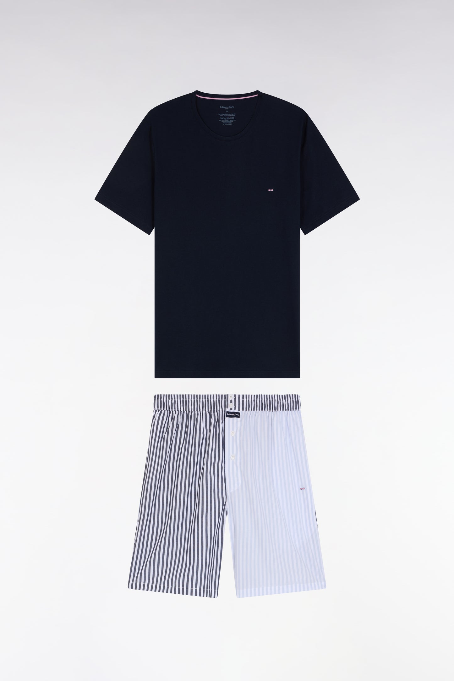 Pyjama court short à rayures bâton ciel et marine