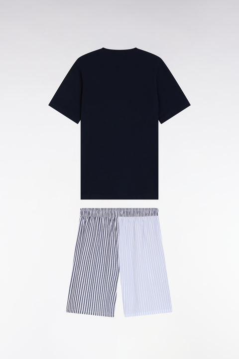 Pyjama court short à rayures bâton ciel et marine - Image 1