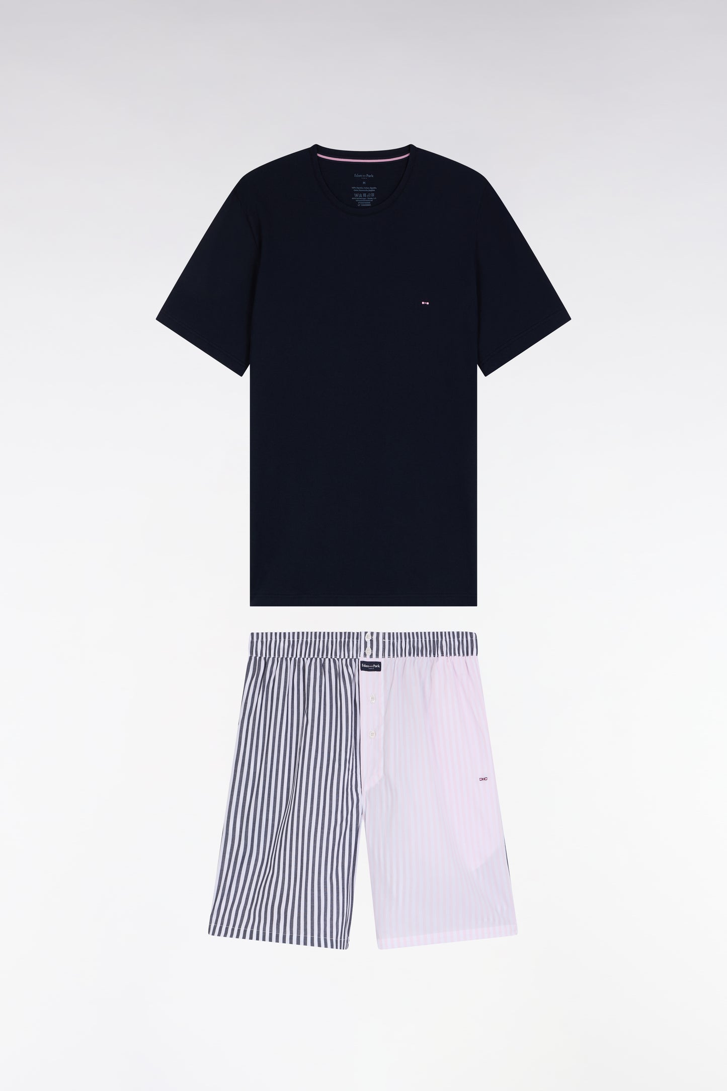 Pyjama court short à rayures bâton rose et marine