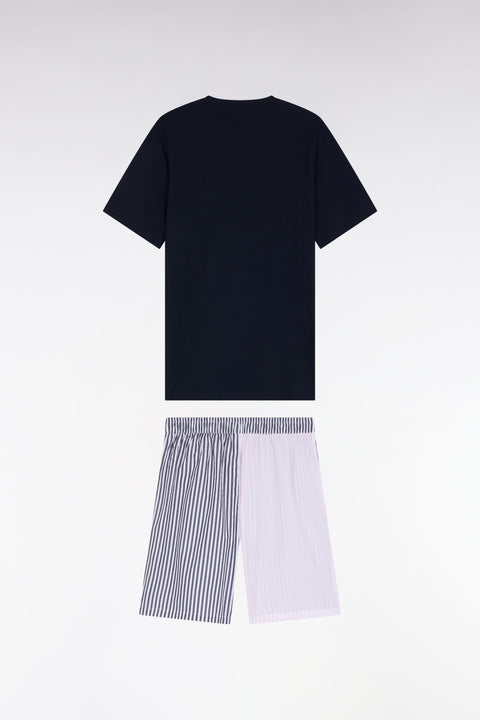 Pyjama court short à rayures bâton rose et marine - Image 2