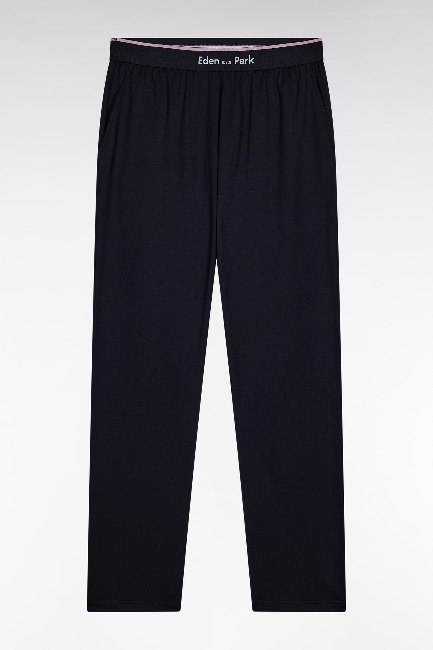 Pyjama long en jersey de coton uni noir et gris passepoils noirs