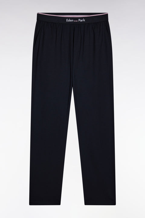 Pyjama long en jersey de coton uni noir et gris passepoils noirs - Image 2