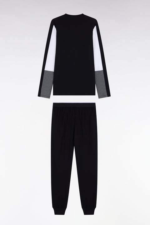 Pyjama long en jersey de coton colorblock gris - Image 2