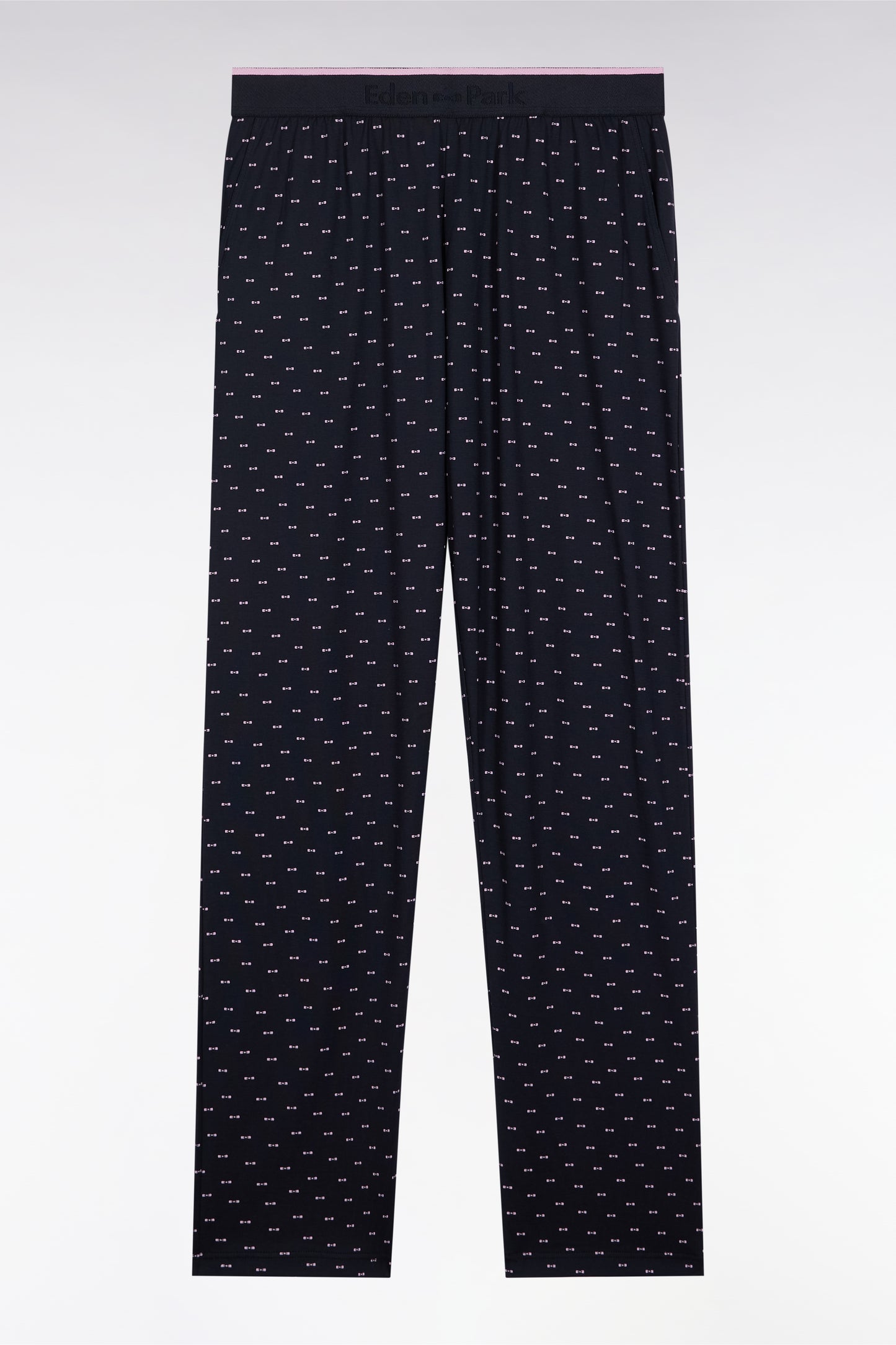 Pyjama long en jersey de coton marine micro-motifs nœud papillon