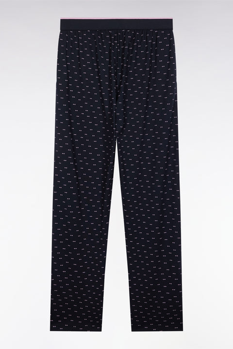 Pyjama long en jersey de coton marine micro-motifs nœud papillon - Image 2