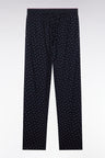 Pyjama long en jersey de coton marine micro-motifs nœud papillon