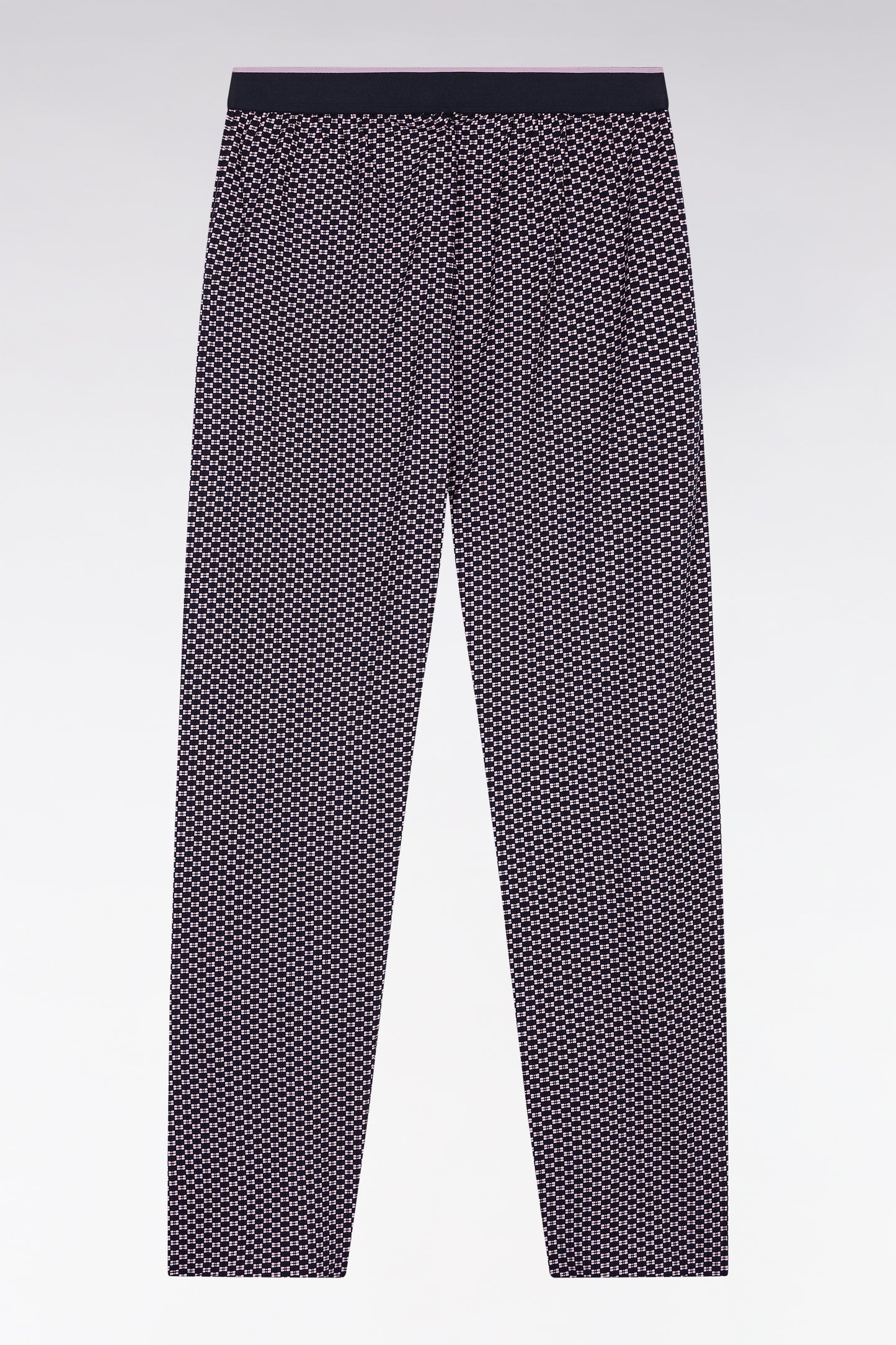 Pyjama long en jersey de coton marine pantalon à motifs roses