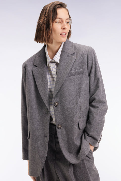 Veste blazer en flanelle de laine grise coupe oversized - Image 3