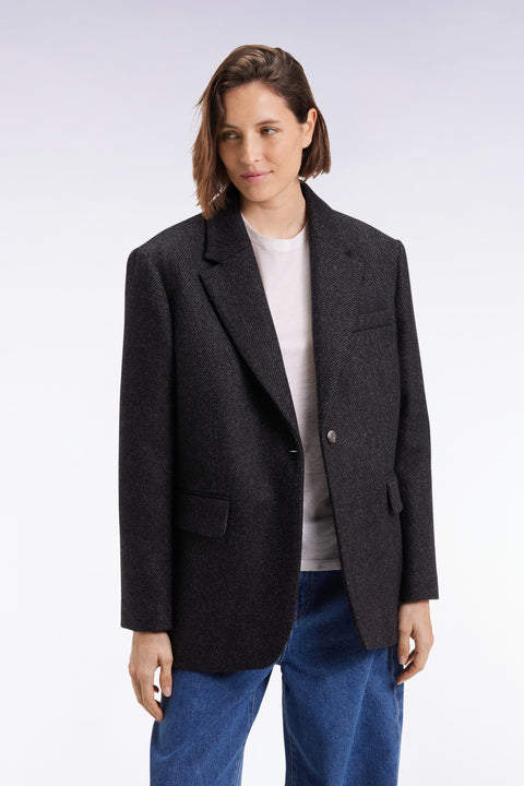 Veste blazer en twill de laine gris coupe Oversized - Image 3
