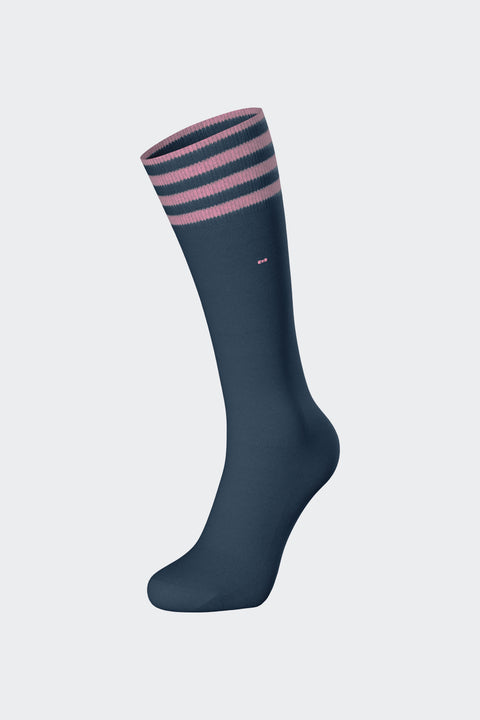 Paire de chaussettes en coton mélangé bleu à bordure rayée - Image 1