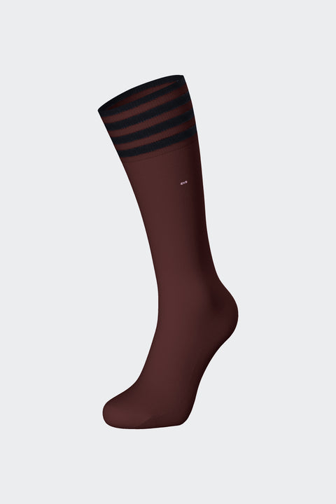 Paire de chaussettes en coton mélangé bordeaux à bordure rayée - Image 1