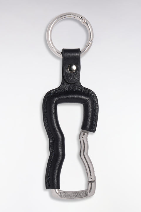 Porte-clés mousqueton nœud papillon en métal argenté et cuir marine - Image 2