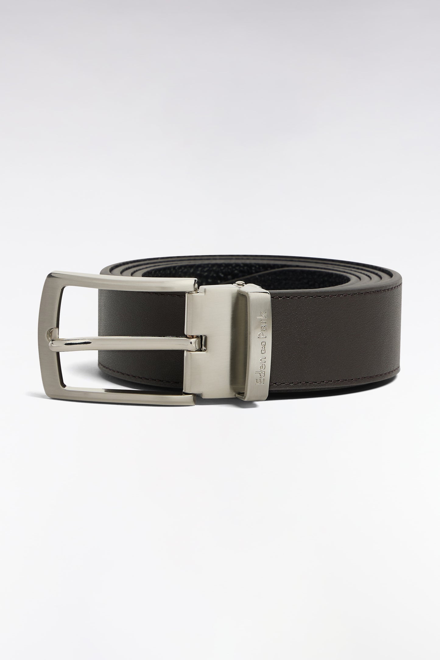 Coffret ceinture en cuir réversible et boucles doubles en métal argenté