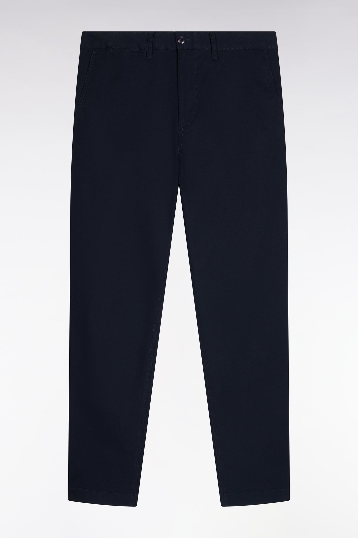 Pantalon chino sans plis en piqué de coton stretch marine coupe regular