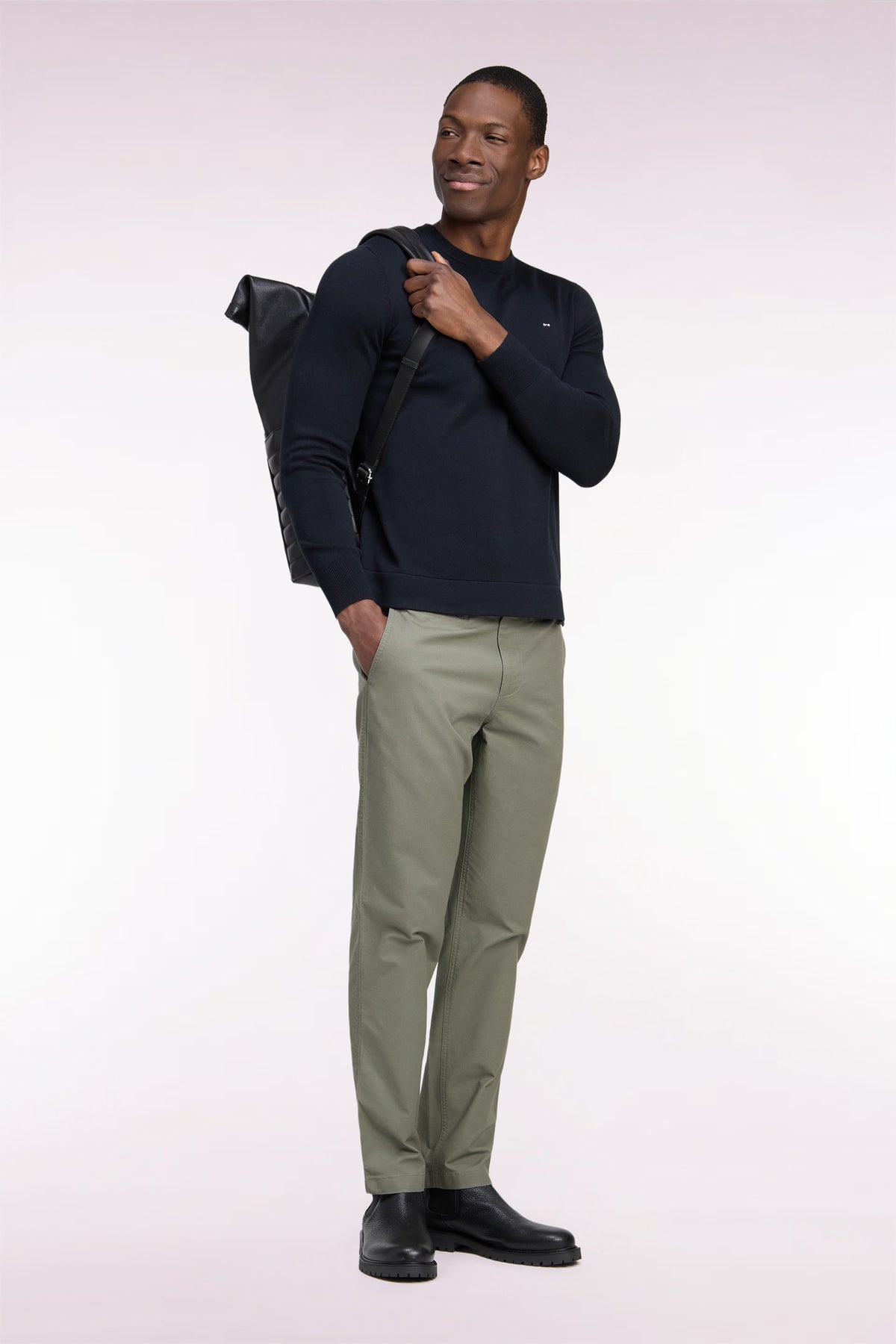 Regular fit light khaki stretch cotton piqué wrinkle-free chino pants