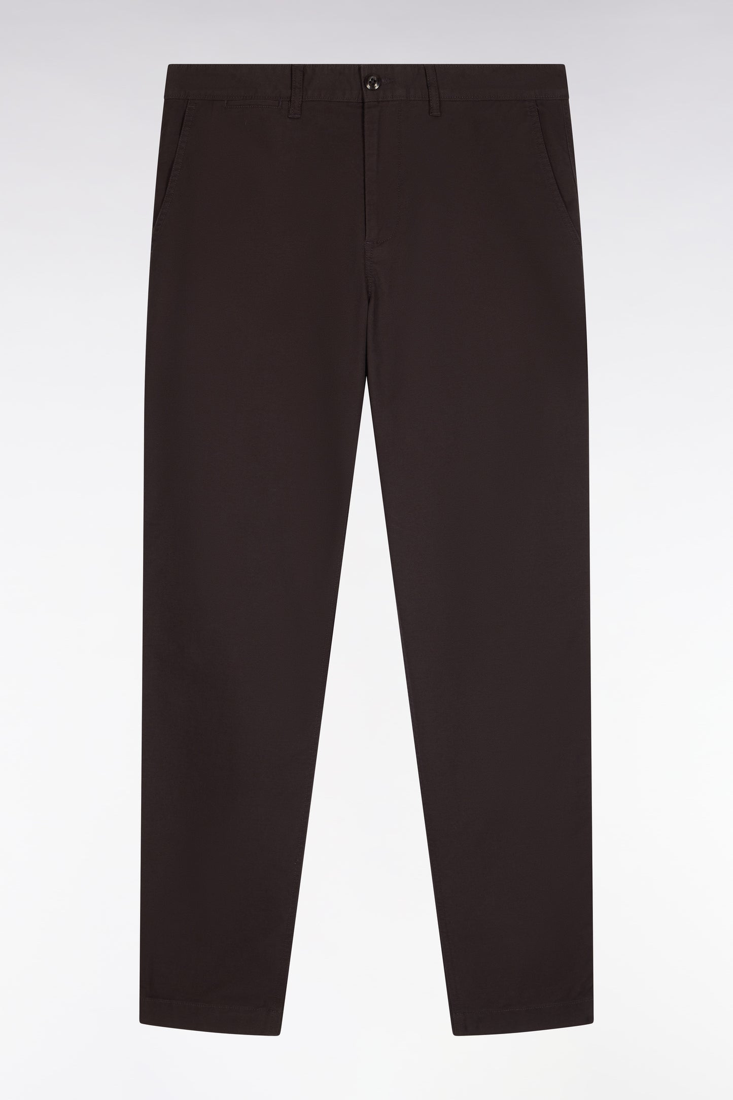Pantalon chino sans plis en piqué de coton stretch marron coupe regular